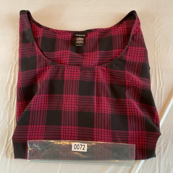 NWOT Torrid Womens Plaid Short Sleeve Top Lace Hem Sz 26 Black/Red Nylon/Polyest - Picture 10 of 13